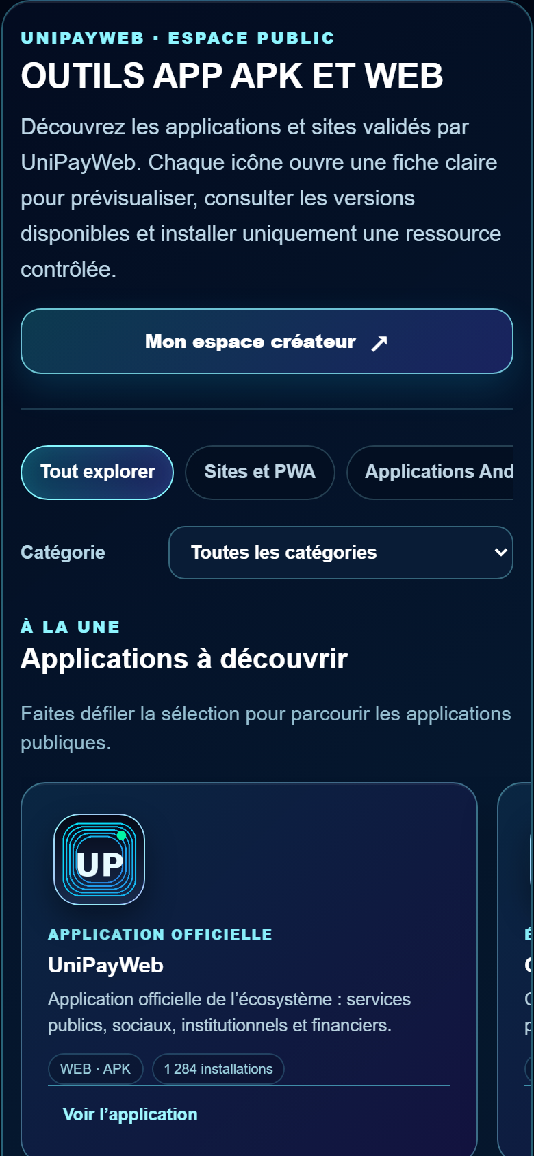 Catalogue OUTILS APP APK ET WEB sur mobile